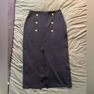 Zara Black Buttoned Ottoman Gold Split Skirt